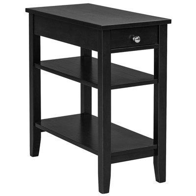Black Wood Narrow End Table with Drawer and Shelves