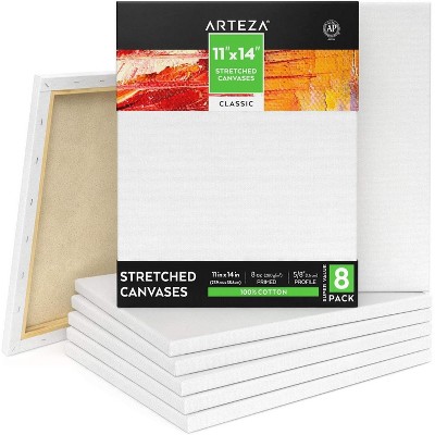 Arteza Stretched Canvas, Classic, White, 11"x14", Blank Canvas Boards for Painting - 8 Pack (ARTZ-8027)