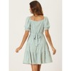 Allegra K Women's Summer Tiered Floral Square Neck Puff Sleeve Tie Back Flowy Mini Dress - 3 of 4