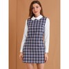 Allegra K Women's Contrast Peter Pan Collar Long Sleeve Above Knee Shift Plaid Dress - 3 of 4