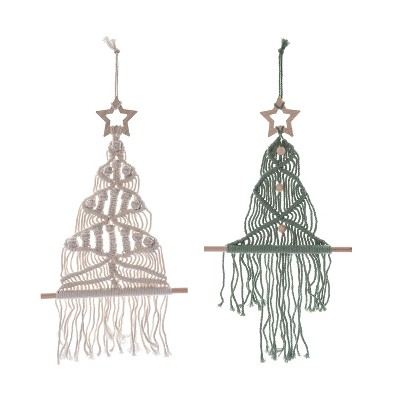 Transpac Fabric Macrame Hanging Christmas Tree Decorative Object Multicolored Polyester Tabletop Sculpture Indoor Use  Spot or Wipe Clean Holiday