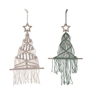 Transpac Fabric Macrame Hanging Christmas Tree Decorative Object Multicolored Polyester Tabletop Sculpture Indoor Use  Spot or Wipe Clean Holiday - 1 of 1