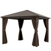 Outsunny 10' x 10' Hardtop Gazebo with Aluminum Frame, Permanent Metal Roof Gazebo Canopy with Curtains and Netting for Garden, Backyard, Dark Brown - 4 of 4