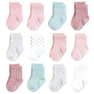 Hudson Baby Infant Girl Cotton Rich Newborn and Terry Socks, Soft Dots - 1 of 4