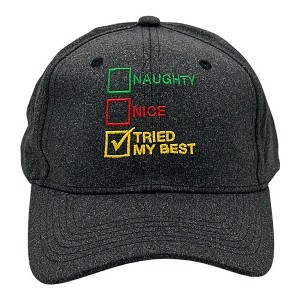 Naughty List Nice List Tried My Best Hat Funny Sarcastic Christmas Graphic Novelty Cap - Crazy Dog Hat Black Standard - 1 of 4