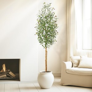 Olive Trees Artificial Indoor, Tall Faux Silk Plant White Planter, Fake Olive Trees with Natural Wood Trunk and Green Fake Moss for Home Office Decor - 1 of 4