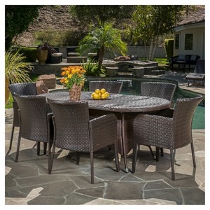 Corsica 7pc Wicker Dining Set - Multibrown - Christopher Knight Home: Outdoor Furniture, 6 Arm Chairs, Oval Table - 1 of 4