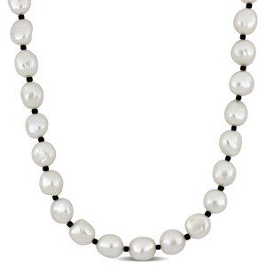 EVERLY JEWELRY | 9-10mm Cultured Freshwater Pearl and Black Spinel Beaded Giftable Endless Necklace, 32 inc - 1 of 4