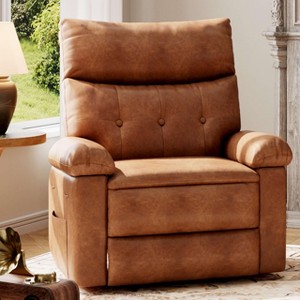 Manual Recliner Chair, Faux PU Leather Reclining Armchair, Spacious Lazy Chair for Adults, Living Room and Bedroom Recliner - 1 of 4