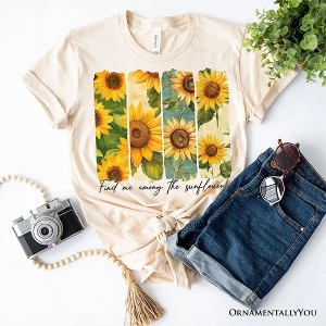 Find Me Among the Sunflowers T-Shirt, White and Natural Floral Tee for Trendy Women| OrnamentallyYou - 1 of 4