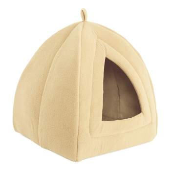 Pet Adobe Enclosed Igloo Cat Bed - Pet Tent With Removable Cushion Pad - Tan