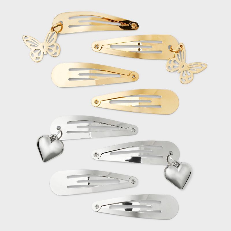 Butterfly and Heart Snap Hair Clip Set 8pc - Wild Fable&#8482; Gold/Silver, 1 of 3