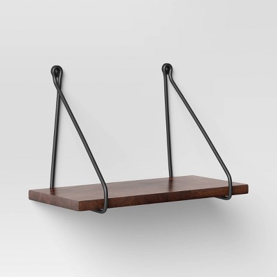 12" x 6" Walnut Wood Wall Shelf with Wire Black - Threshold™