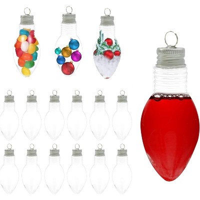4E's Novelty 12 Pack Glass Fillable Light Bulb Shaped Ornament - 4" DIY Christmas Ornaments Set, Food Grade Clear Ornament & Clear Christmas Bulbs