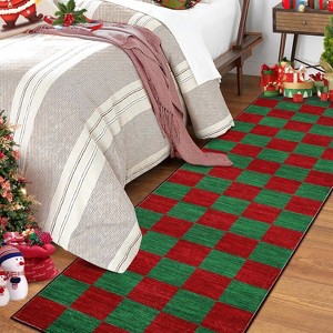 Runner Rugs 2x6 Washable Christmas Rug for Entryway Checkered Rug Non Shedding - 1 of 4