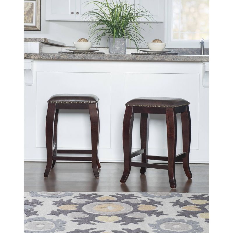 San Francisco Backless Faux Leather Curved Wood Counter Height Barstool Wood Brown - Linon, 4 of 11