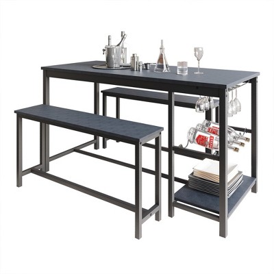 Black Metal 3-Piece Dining Set with Wine Storage