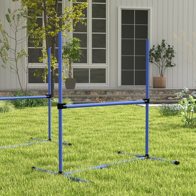 Blue Adjustable Height Dog Agility Training Kit with Carry Bag