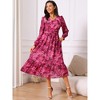 INSPIRE CHIC Women's Long Sleeve Floral V Neck Boho Ruffle Tiered Flowy Chiffon Midi Dress with Pocket - 3 of 4