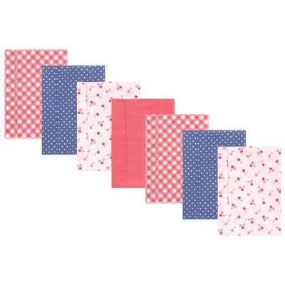 Image of Hudson Baby Infant Girl Flannel Burp Cloth 7pk, Cherry Sweet, One Size