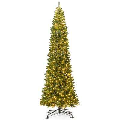 Costway 12 FT Artificial Christmas Tree & Quick Power Connector 2536 Branch Tips 1030 Warm White LED Lights
