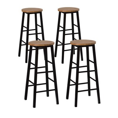 Vintiquewise Rustic Round Solid Wood Counter-Height Bar Stool with Footrest and Durable Steel Frame