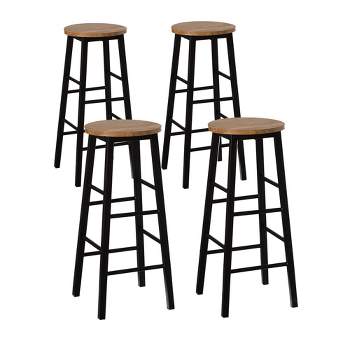 Vintiquewise Wooden Rustic Round Bar Stool with Footrest for Indoor and Outdoor