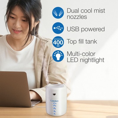 Lasko White Portable Dual Mist Ultrasonic Humidifier