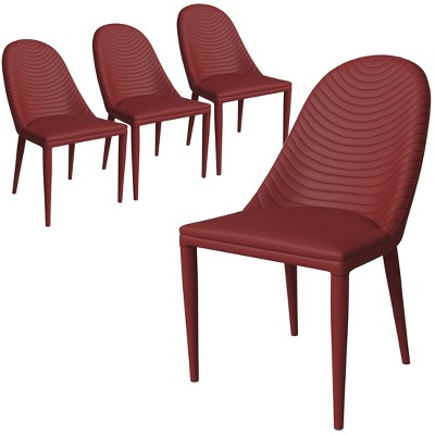 LeisureMod Upholstered Dining Chair in Leather, Iron Legs, Set of 4, Seville Series