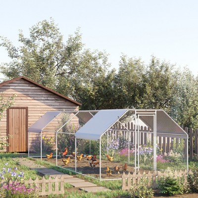 Large Silver Metal Walk-In Chicken Coop with Roof