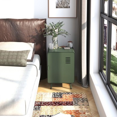 FurnitureR Nightstand Metal with Single Door, Bedside Table End Side Table with 2-Tier Storage Shelves for Bedroom Living Room Home Office, Green