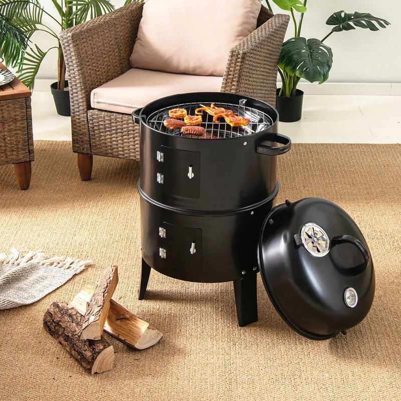 Costway3-in-1 Vertical Charcoal Smoker  Portable BBQ Smoker Grill with Detachable 2 Layer, 5 of 11