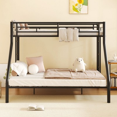 NicBex Twin Over Queen/Full Over Queen Metal Bunk Bed with Ladder,Versatile Loft Bed with Guardrails for Bedroom,Black/White/Silver