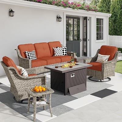XIZZI OUTDOOR SWIVEL ROCKER SETS: 3-PC Rocker + Modular Sofa & Fire Pit Options - All-Weather Fabric, 8 Color Choices for Patio, Garden, Poolside