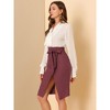 Allegra K Women's Vintage Button Decor Belted Split Front Knee Length Pencil Skirt - 4 of 4