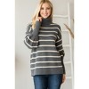 Slickblue Women's Long Sleeve Heavy Knit Sweater, Turtleneck with Stripe Detail, Grey, Size S-L - 2 of 4