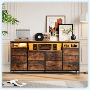 Jojoka 63" Dresser TV Stand with 11 Fabric Drawers, LED Lights & Charging Ports, Storage Organizer for Bedroom or Living Room - 1 of 4