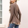 Clearlove Women's Long Sleeve V Neck Contrast Collar Shirt A-line Pleated Office Tunic - 4 of 4