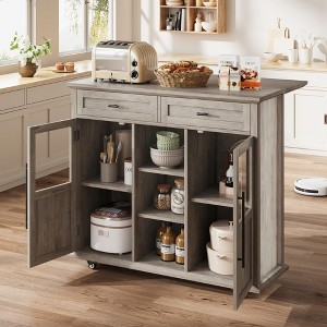 41" Kitchen Island with Drop Leaf, Rolling Island with 2 Glass Door Cabinets, 3 Open Shelves & 2 Drawers - 1 of 4