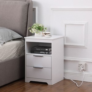 KTMBDW Farmhouse Nightstands with Charging Station, Bedside Tables, Side Tables with Drawers, Open Compartment, for Bedroom - 1 of 4