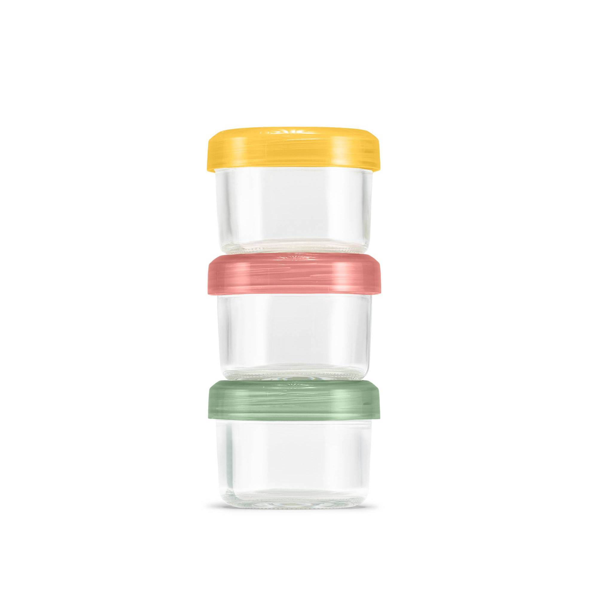 Ello 6pc Glass Condiment Color Lock Food Storage Container Set: Microwave & Oven Safe, Multicolored Lids