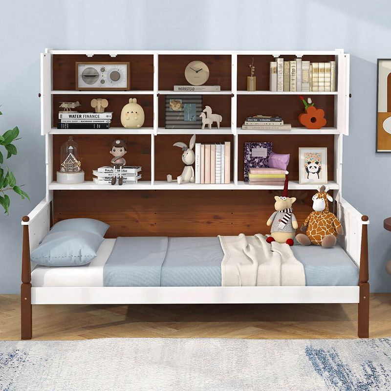 Tangkula Twin Daybed w/ Bookcase Wooden Platform Bed w/ Shelves & Cabinets White & Brown, 4 of 11