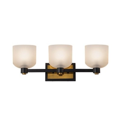 Lyndon Black and Brushed Brass 3-Light Vanity with Clear Glass Shades