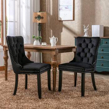 Set of 2 Modern Velvet Tufted Upholstered Dining Chairs with Wooden Legs and Nailhead Trim - ModernLuxe