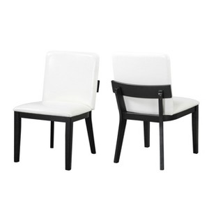 ModernLuxe Set of 2 Dining Chair PU Leather Upholstered Accent Chair with White Glossy Cushioned Seat&Wood Frame,Arm Chair Armless Chair, Black/Walnut - 1 of 4