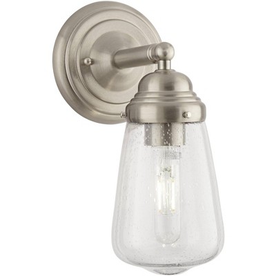 Possini Euro Design Industrial Wall Light Sconce Brushed Nickel Hardwired 11" High Fixture Seedy Glass Bedroom Bathroom Hallway