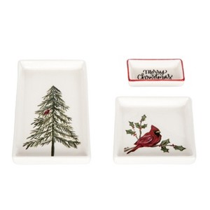 Transpac Set of 3 Ceramic Trinket Dishes Multicolor Decorative Trays for Christmas Tabletop Decor and Gift Giving - 1 of 1