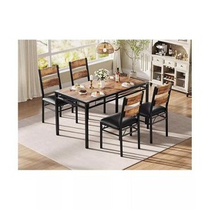 Garvee Dining Table Set for 4 with Wood Table Top and4 Upholstered Chairs for Small Space, Kitchen, Apartment, Rustic Brown - 1 of 4