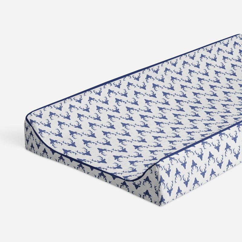 Bacati - Noah Navy Buck Quilted Muslin Changing Pad Cover, 1 of 10