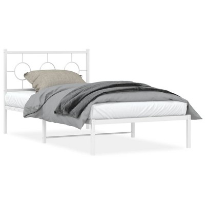 vidaXL Metal Bed Frame with Headboard White 39.4 in.x78.7 in.